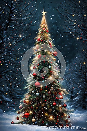 Beautifully adorned Christmas tree Stock Photo