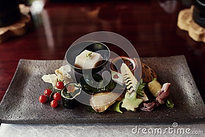 Beautifully arranged Kaiseki tofu course in Japan Stock Photo