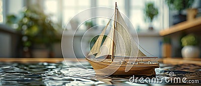 Beautifully crafted wooden sailboat model Stock Photo