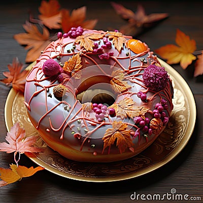 Beautifully decorated donut with flowery patterns Stock Photo