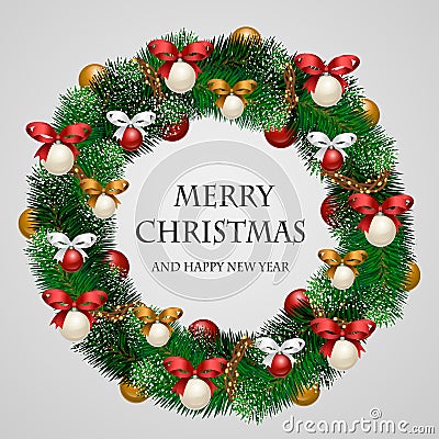 Beautifully Decorated Holiday Christmas Wreath Vector Illustration