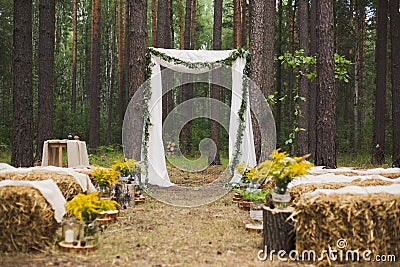 Place in old autumn wood for wedding ceremony Stock Photo