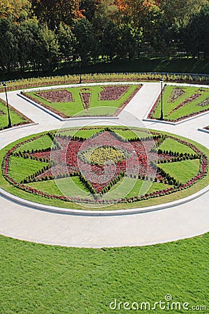 Beautifully designed flowerbed in the park Stock Photo