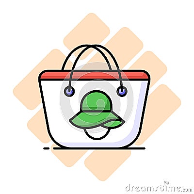 beautifully designed icon of beach bag shows a bag or tote used for carrying essentials to the beach such as sunscreen, Vector Illustration