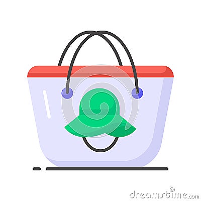 beautifully designed icon of beach bag shows a bag or tote used for carrying essentials to the beach such as sunscreen, Vector Illustration