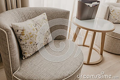 Beautifully Elegant Chair with Stylish Patterned Cushion Stock Photo