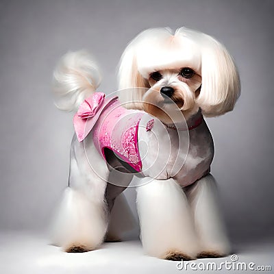 Beautifully groomed maltese shitzu - ai generated image Stock Photo