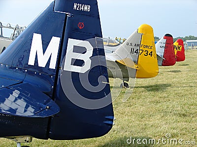 Beautifully restored classic North American AT-6 Texans. Editorial Stock Photo