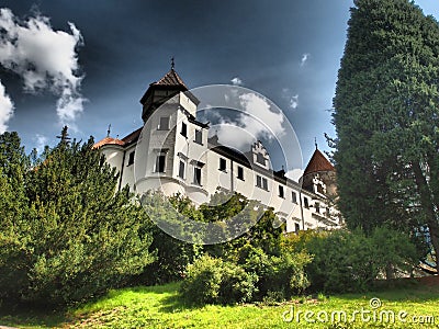 Beautifully romantic castle glamorous gardens around, gem among castles, nicely colored, background Stock Photo