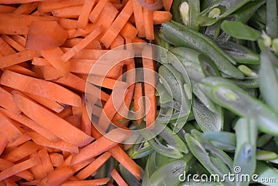 Beautifully sliced carrots, green beans and cabbage to make traditional Indonesian food, namely bakwan Stock Photo