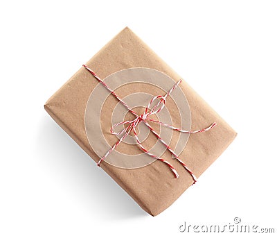 Beautifully wrapped gift box on white background, Stock Photo