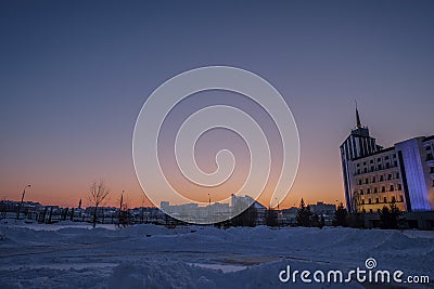 Beautirul view of Kazan Railway Station in Russia during winter Stock Photo