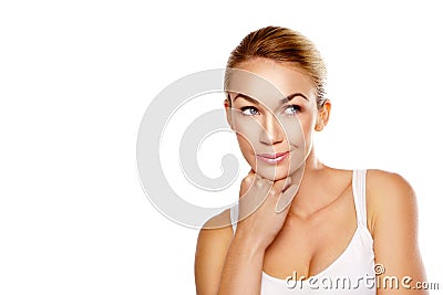 Beautiul blonde woman daydreaming Stock Photo