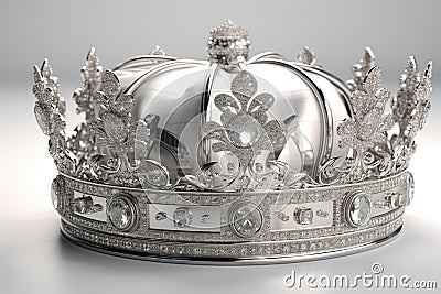 Beautuful shiny crown with medieval ornament and jeewelry. Ancient king or quenn crown. Generated AI. Stock Photo