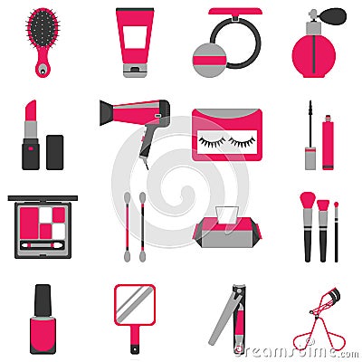 Beauty accessories flat icon set Vector Illustration