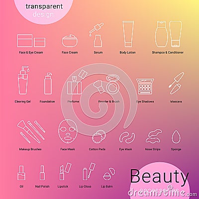 Beauty accessories icons set and makeup symbols Vector Illustration