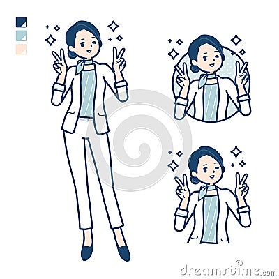 Beauty advisor woman with Peace sign images Vector Illustration