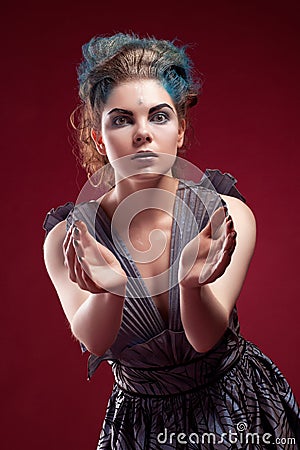 Beauty alien woman in futuristic dress Stock Photo