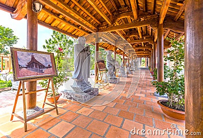 The beauty architecture Truc Lam Monastery hallway Editorial Stock Photo