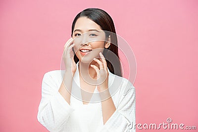 Beauty asian face of the young beautiful woman skin natural make up. close up face pretty portrait spa and salon in bathing suit Stock Photo