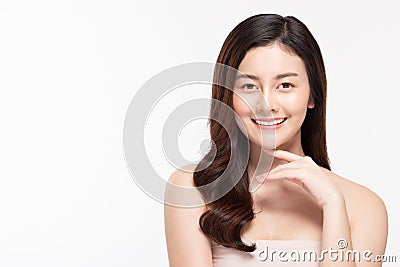 Beauty asian women touching soft chinskin close up face beauty Stock Photo