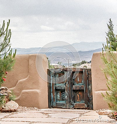 Beauty beyond the fence in Placitas New Mexico Stock Photo