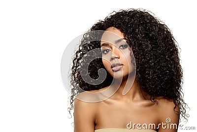 Beauty black skin woman African Ethnic female face. Young african american model with long afro hair. Lux model Stock Photo