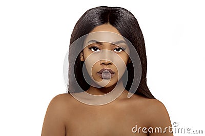 Beauty black skin woman African Ethnic female face. Young african american model with long hair Stock Photo