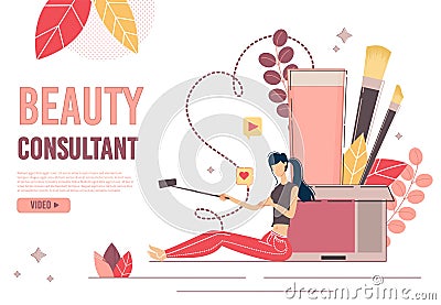 Beauty Blogger Consultant Landing Page Production Vector Illustration