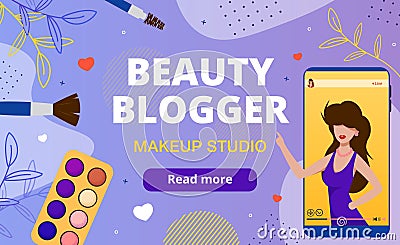 Beauty Blogger Makeup Studio Presentation Banner Vector Illustration