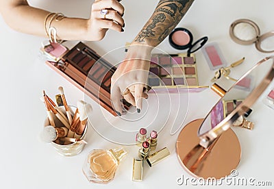Beauty blogger producing makeup tutorial Stock Photo
