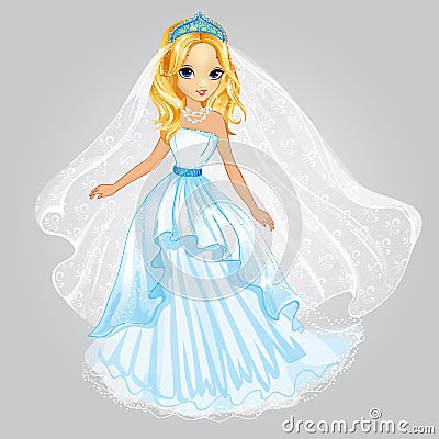Beauty Blonde Princess In Wedding Dress Vector Illustration