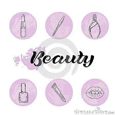 Beauty and body care icons set. Vector Illustration