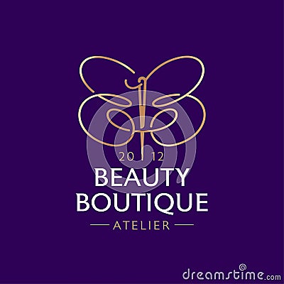 Beauty Boutique logo. Double B like a butterfly with needle and thread. Atelier emblem. Vector Illustration