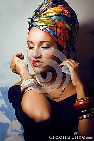 Beauty bright african woman with creative make up Stock Photo