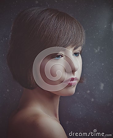 Beauty brunette. Retro styled Female portrait Stock Photo