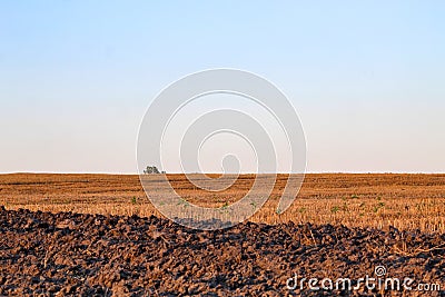 The beauty of Bulgarian nature. Harvested wheat and plowed soil Stock Photo