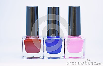 Beauty and care concept. Nail polish white background. Manicure salon. Durability and quality of nail polish coating Stock Photo