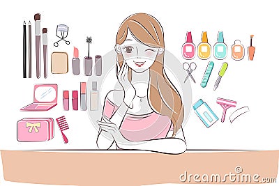 Beauty cartoon skin care woman Vector Illustration