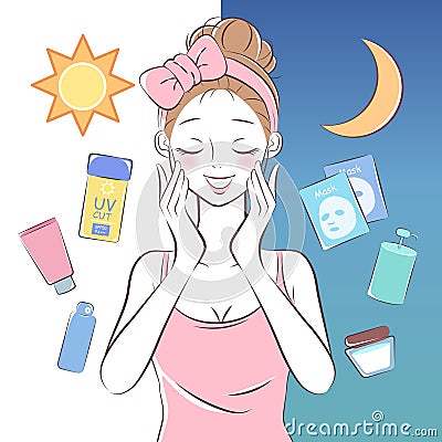 Beauty cartoon skincare woman Vector Illustration