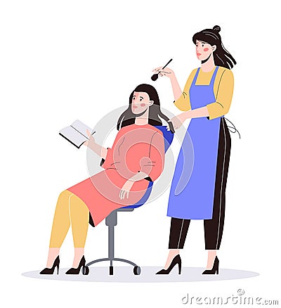 Beauty center service concept. Beauty salon visitors having diffrent procedure. Vector Illustration