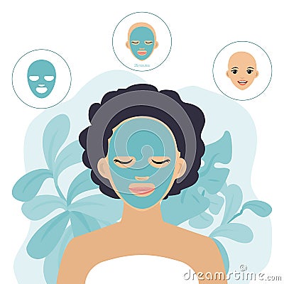 Beauty character woman cosmetic isolated on white, flat vector illustration. Design spa relaxation salon, health care Vector Illustration