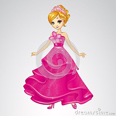 Beauty Cinderella In Pink Dress Vector Illustration