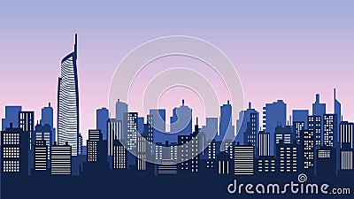 The beauty of the city silhouette with tall buildings around the Almaz tower Vector Illustration