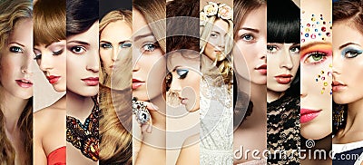 Beauty collage. Faces of women Stock Photo