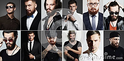 Beauty collage of real man.men`s faces Stock Photo