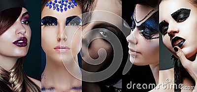 Beauty Collage. Women with Unusual Makeup Stock Photo