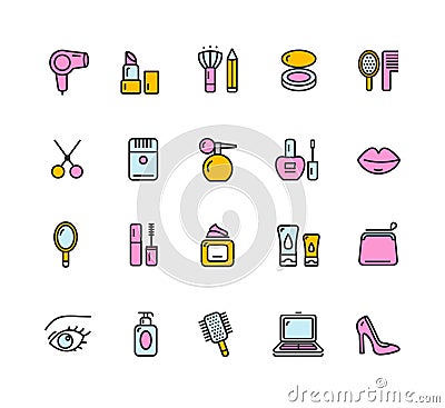 Beauty Colorful Outline Icon Set. Vector Vector Illustration