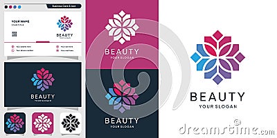 Beauty colorful flower logo and business card design, spa, beauty, health, woman, icon Premium Vector Vector Illustration