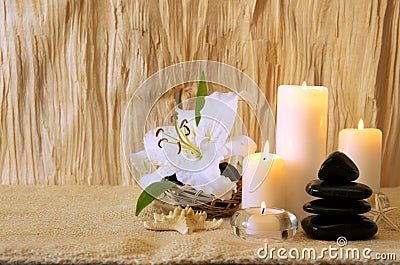 Beauty composition with white lily. Stock Photo